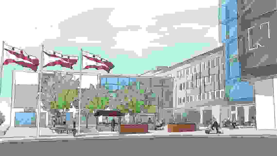 Illustration som visar hur södra torget i Mörby centrum ska utvecklas.