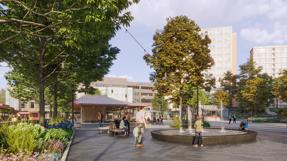 Illustrationen visar nya Mörbyplans fontän.