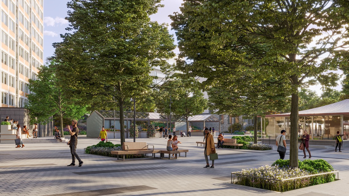 Illustrationen visar nya Mörbyplan sett från norr.